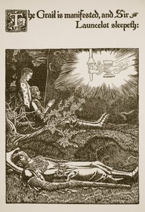 El Grial se manifiesta, y Sir Launcelot duerme, ilustración de 